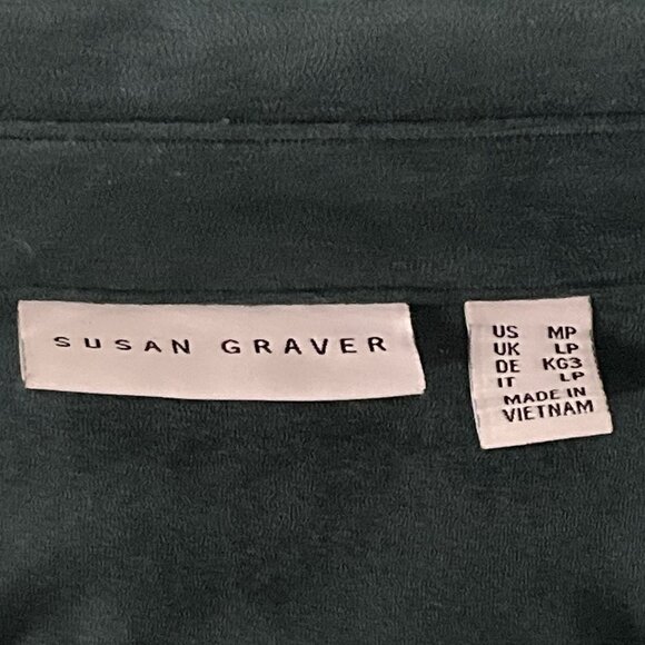 Susan Graver Top Women Medium‎ Petite Forest Green Button Up Long Sleeve Shacket - Picture 3 of 13
